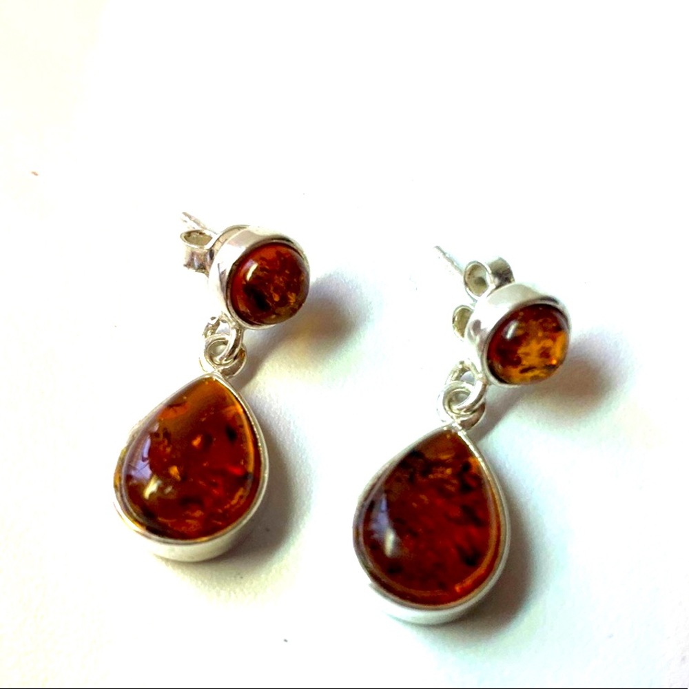 Tear drops Baltic Amber earrings sterling silver